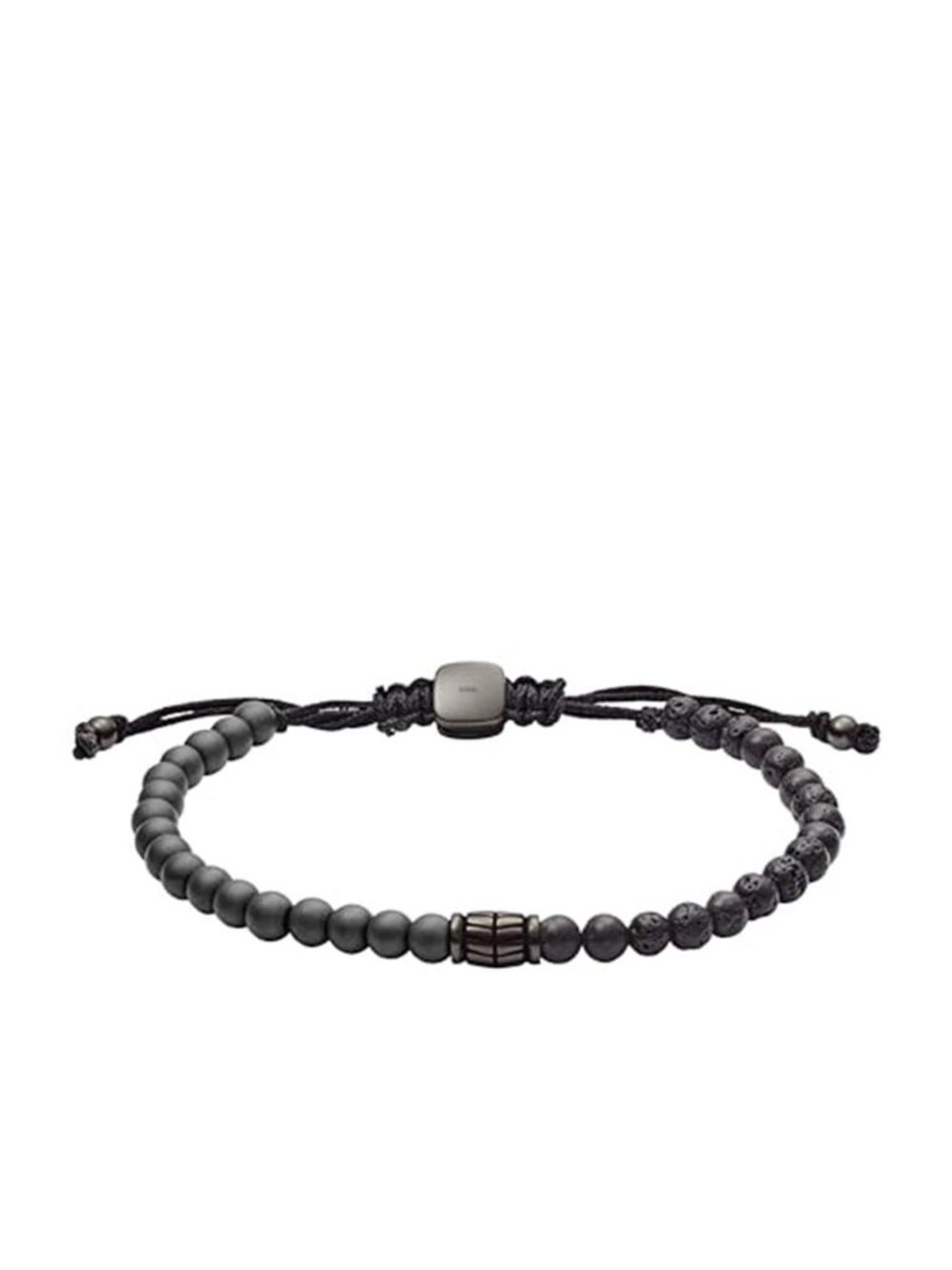 Black Beaded Bracelet Mens Adjustable Lava Stone Hematite Steel Bracelet